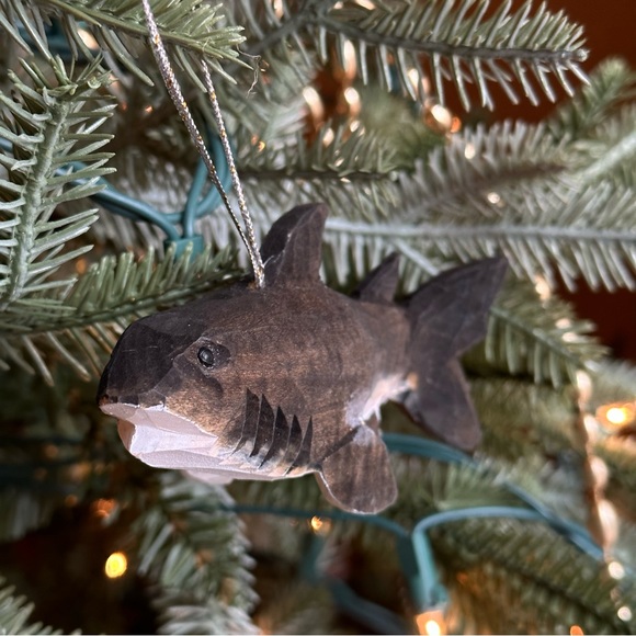 Wooden Shark Christmas Ornament Brown Fish Aquarium Marine Life Holiday Animal - Picture 2 of 6